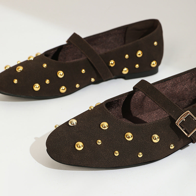 Verina Studded Suede Mary Jane Flats