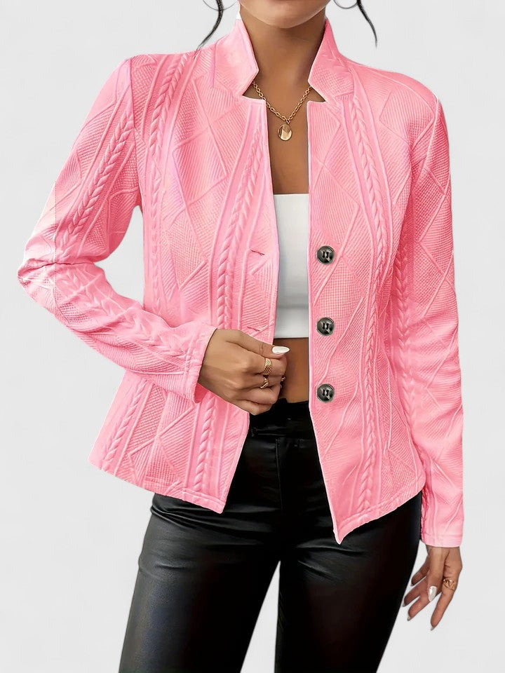 Maurelle | Womens Textured Jacket with Stand Collar | Geometric Texture, Sculpted Fit | Black, Gray, Pink and More S-2XL