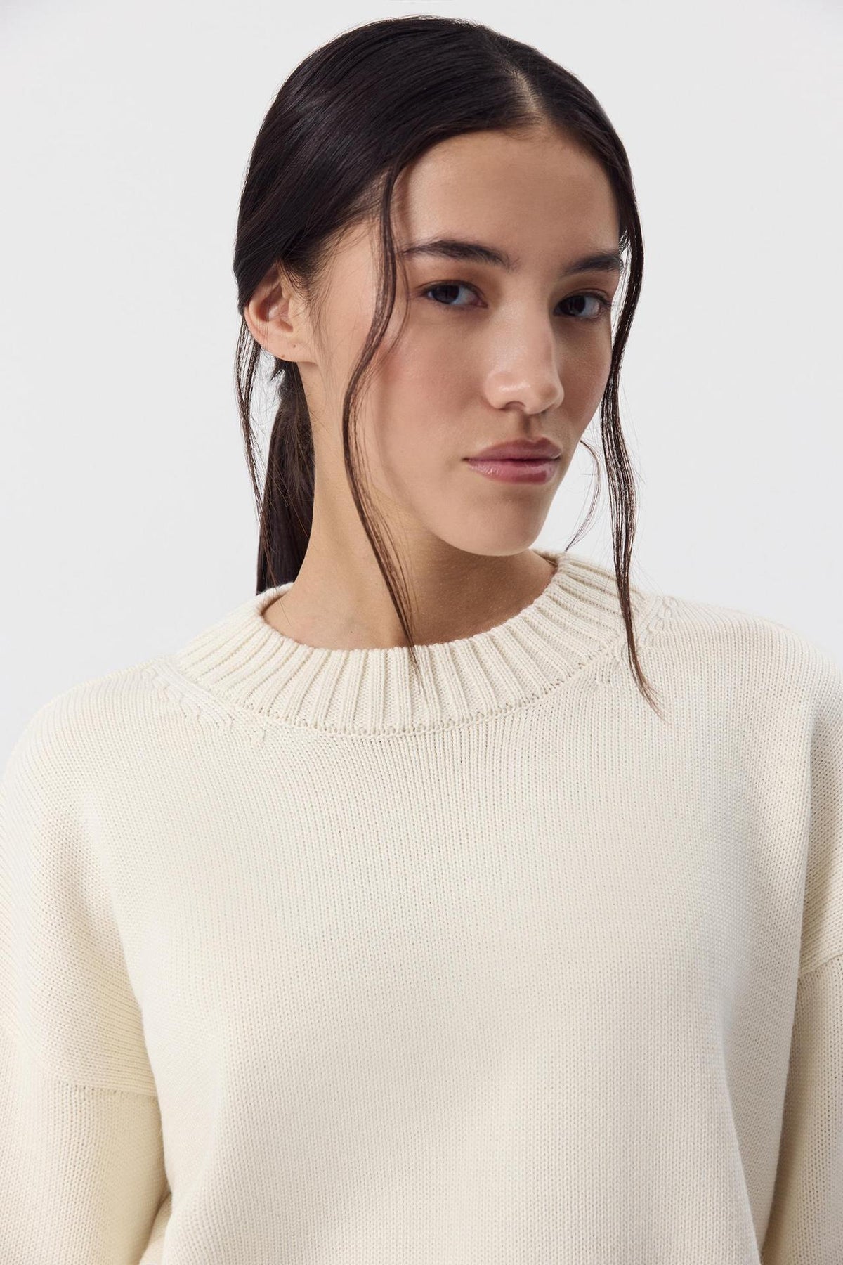 Ottilia Cotton Crew Neck Drop Shoulder Sweater