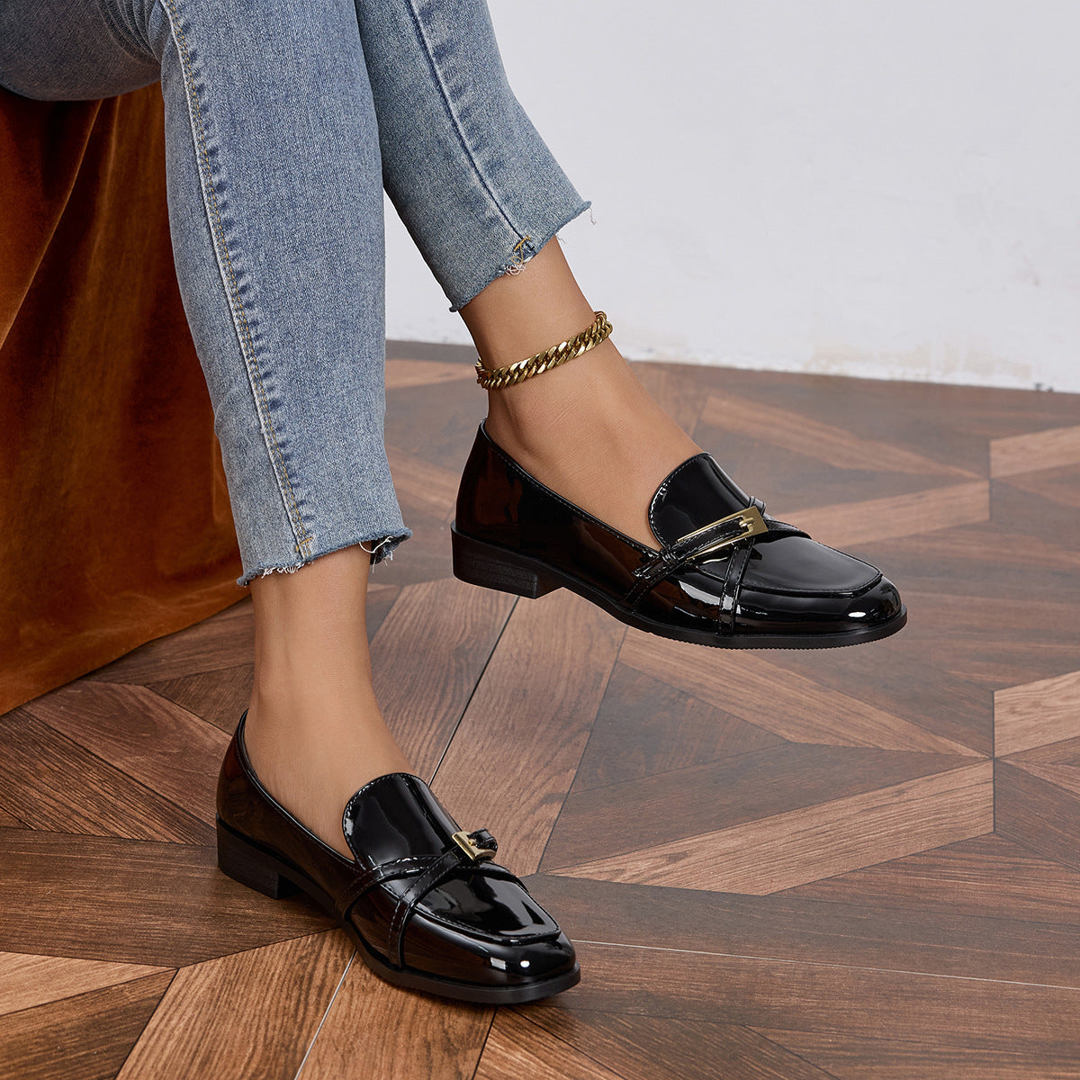 Ophelie Patent Square Toe Bar Loafers