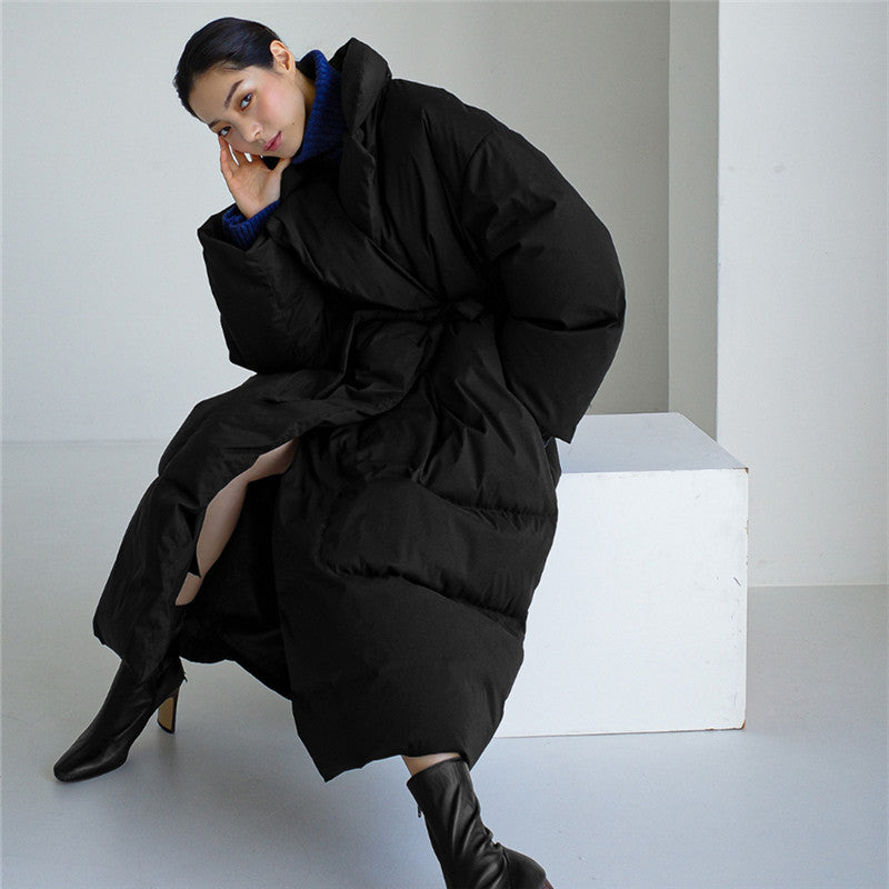 Women's Puffer Jacket with Longline Cut and Oversized Fit | Windproof Shell, Waist Belt, Thermal Lining | For Winter | Size S-XL