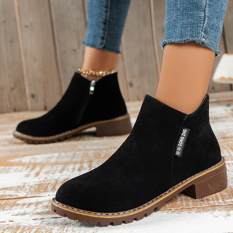 Women's Faux Suede Ankle Boots with a Slim Pointed Toe | Side Zip Entry, Low Block Heel, Ridged Sole | Sizes 5.5-10, 4 Colors