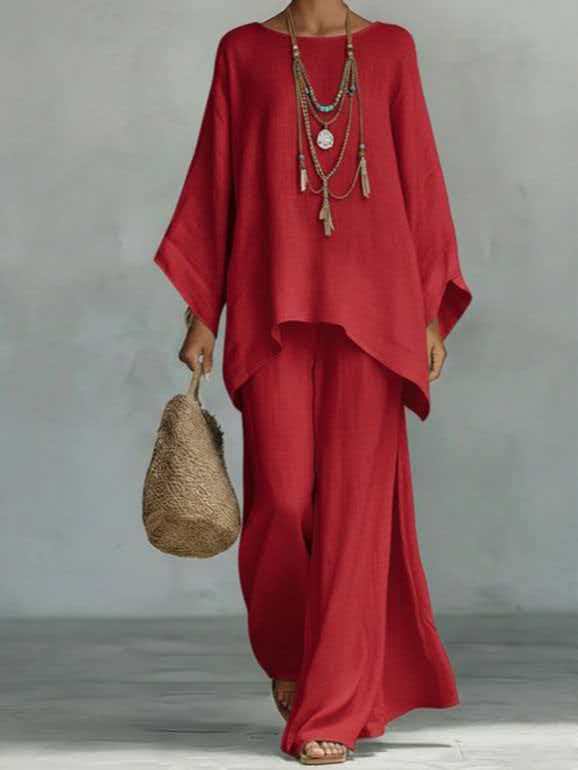Women's Oversized Tunic Top Wide-Leg Pants Lounge Set