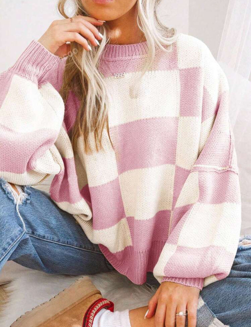 Aemilia Checkerboard Oversized Crew Sweater