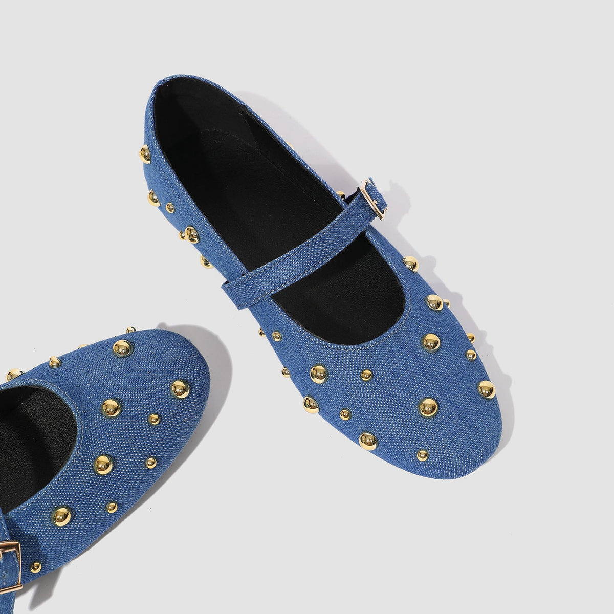 Flavia Studded Denim Mary Jane Flats