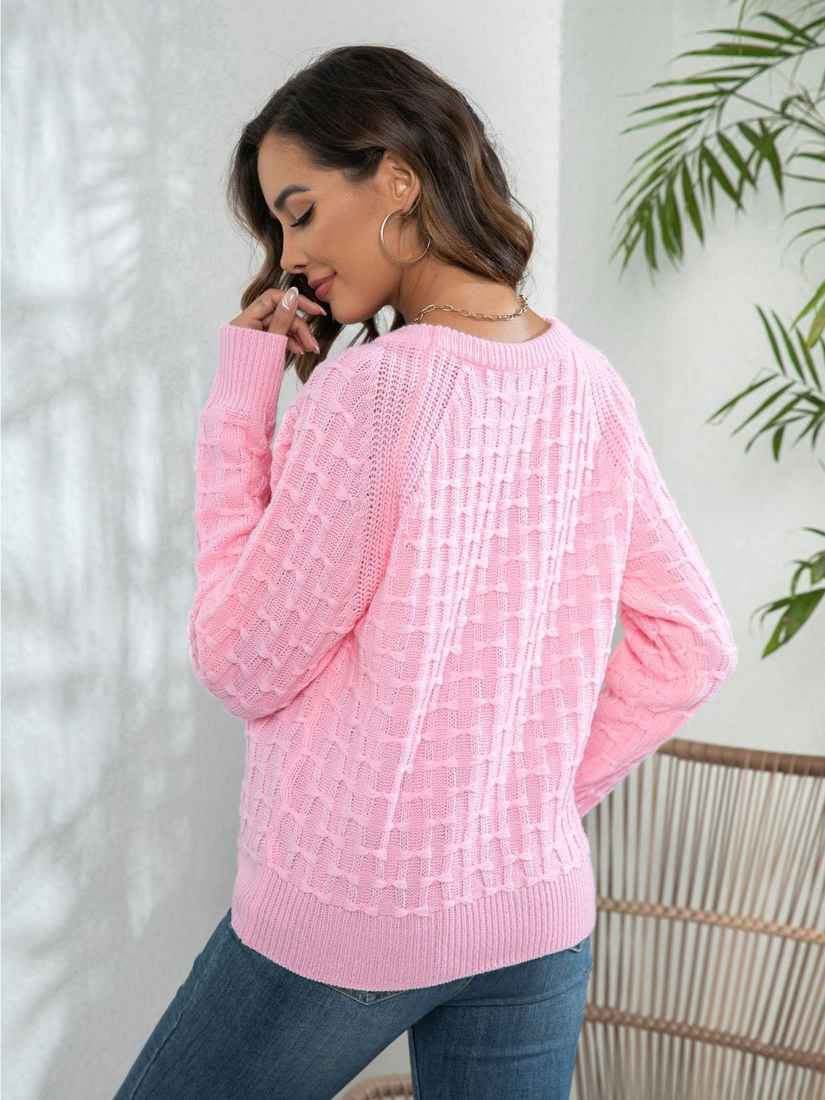 Vedette Button Detail Textured Knit Sweater