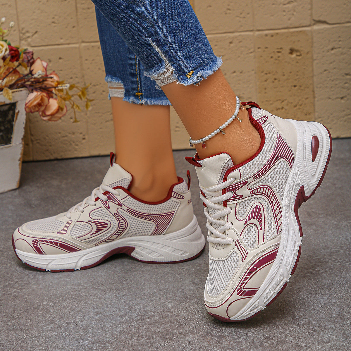 Women's Mesh Panel Sneakers with Cushioned Sole