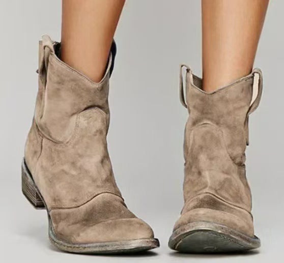 Women's Ankle Boots, Western Pull Tabs, Block Heel