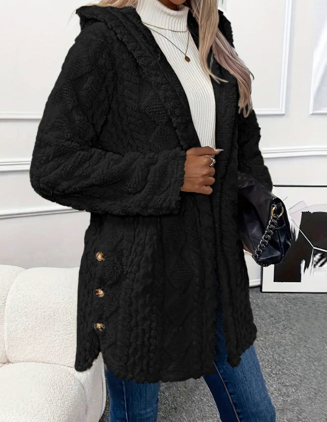 Embla Hooded Sherpa Fleece Button Jacket
