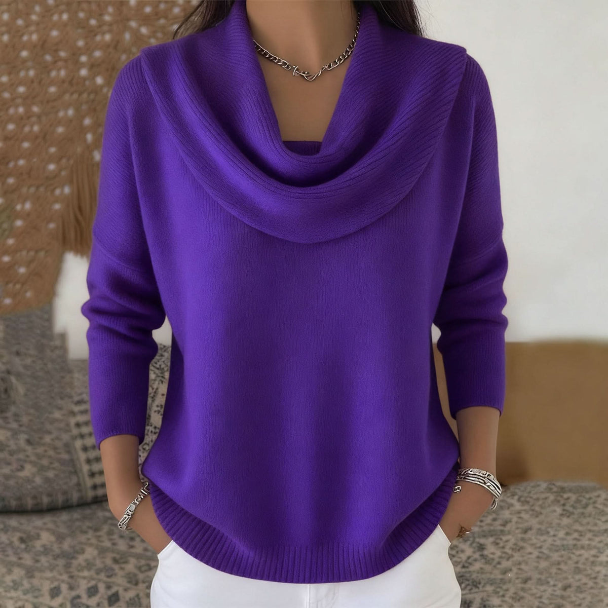 Natalie | Womens Cowl Neck Knit Sweater in Soft Cotton | Relaxed Fit, Office to Weekend | Red, Pink, Black and More S-3XL
