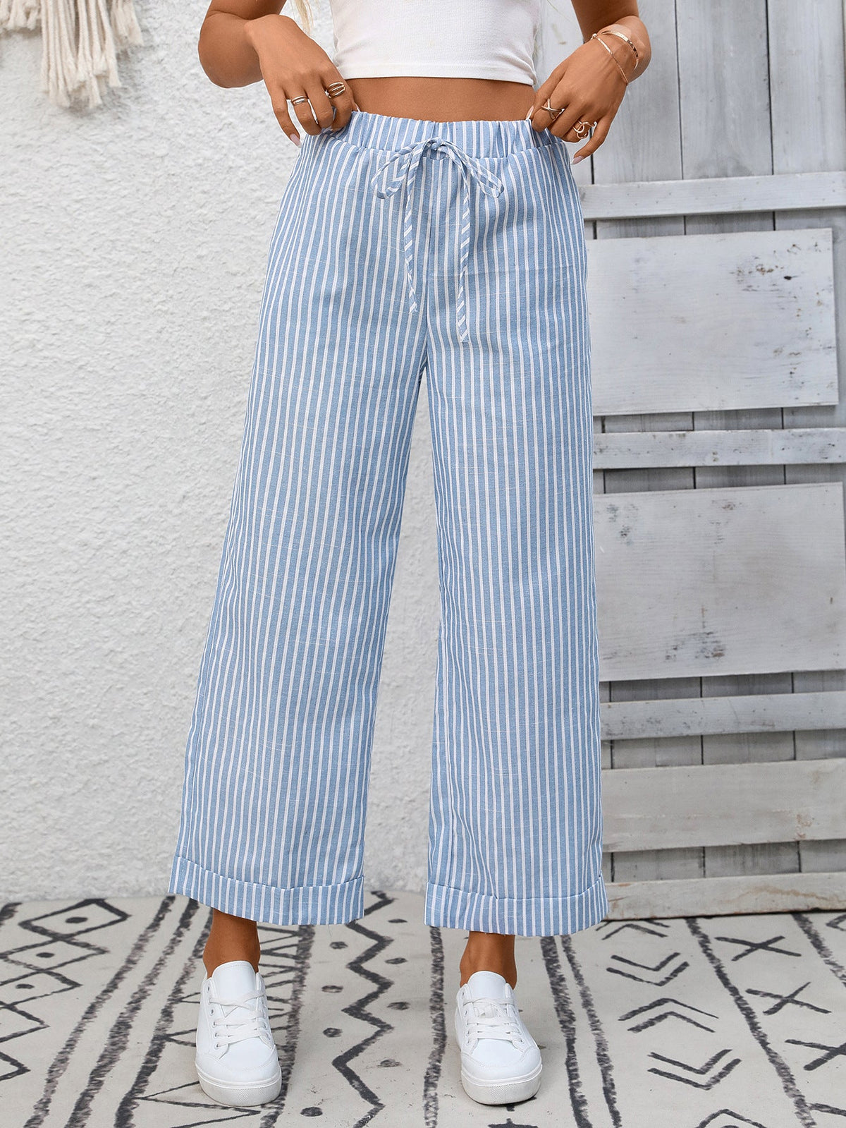 Cosetta Striped Cropped Wide-Leg Pants