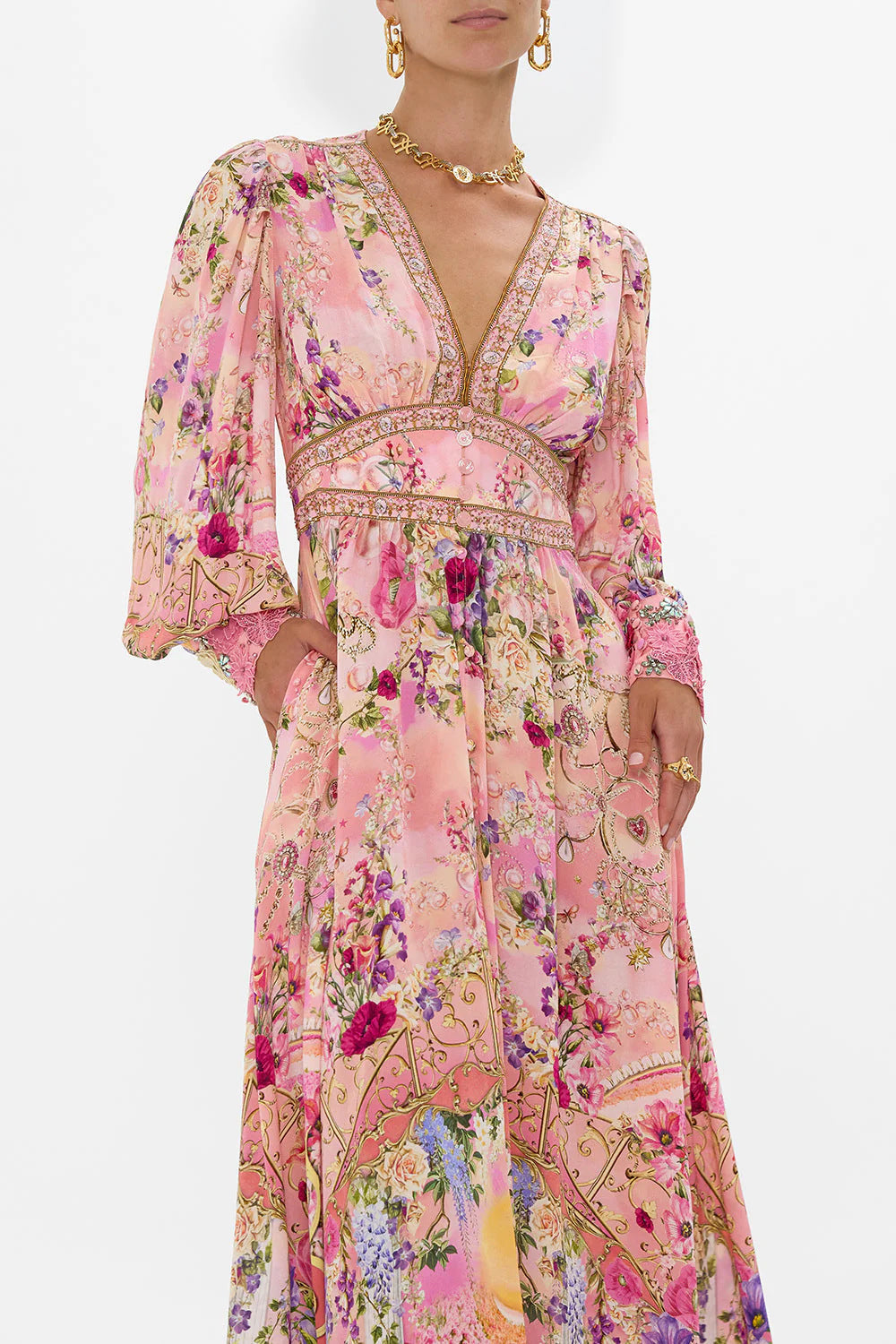 Aveline Floral Chiffon Puff Sleeve Maxi Dress