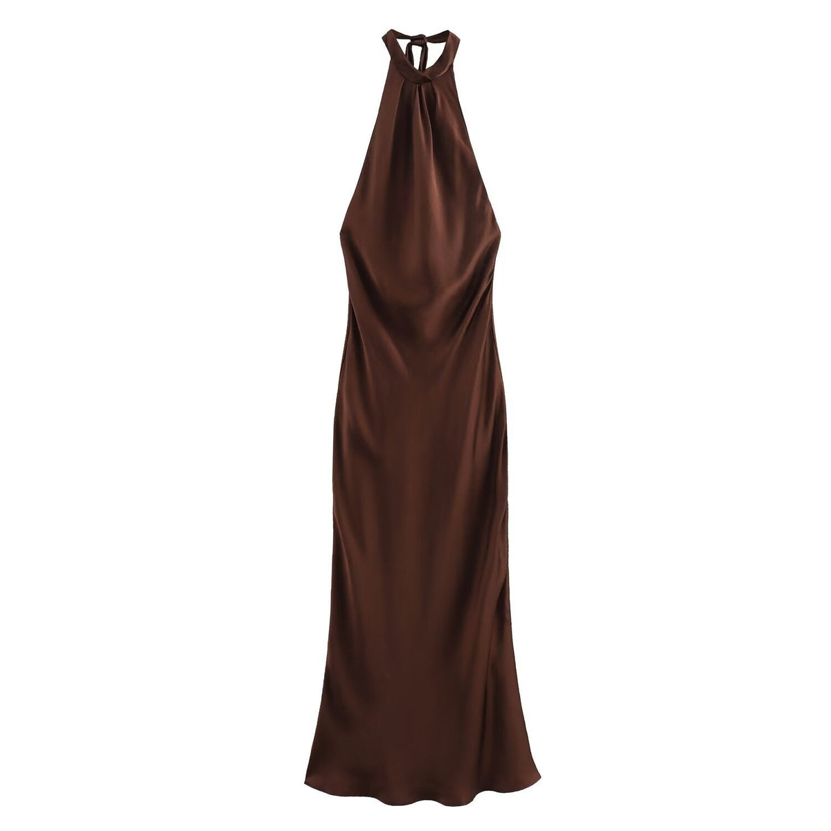 Women's Brown Halter Maxi Dress, Sleeveless, Slim Fit