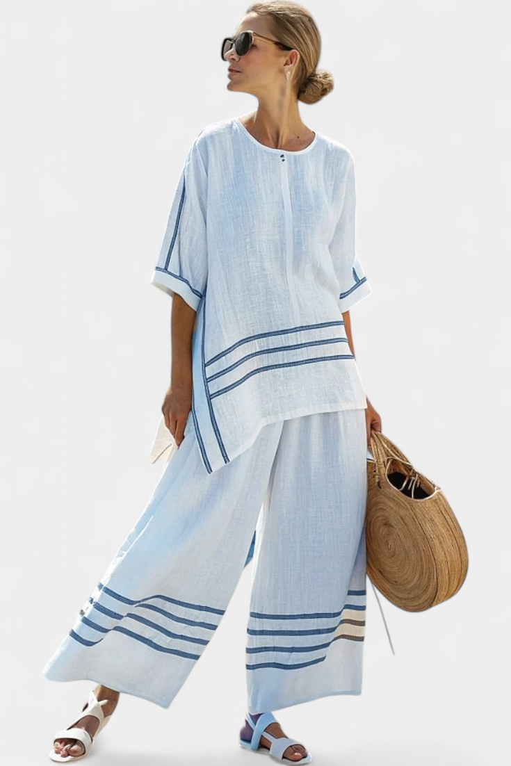 Adrielle | Women's Set with Asymmetric Striped Top