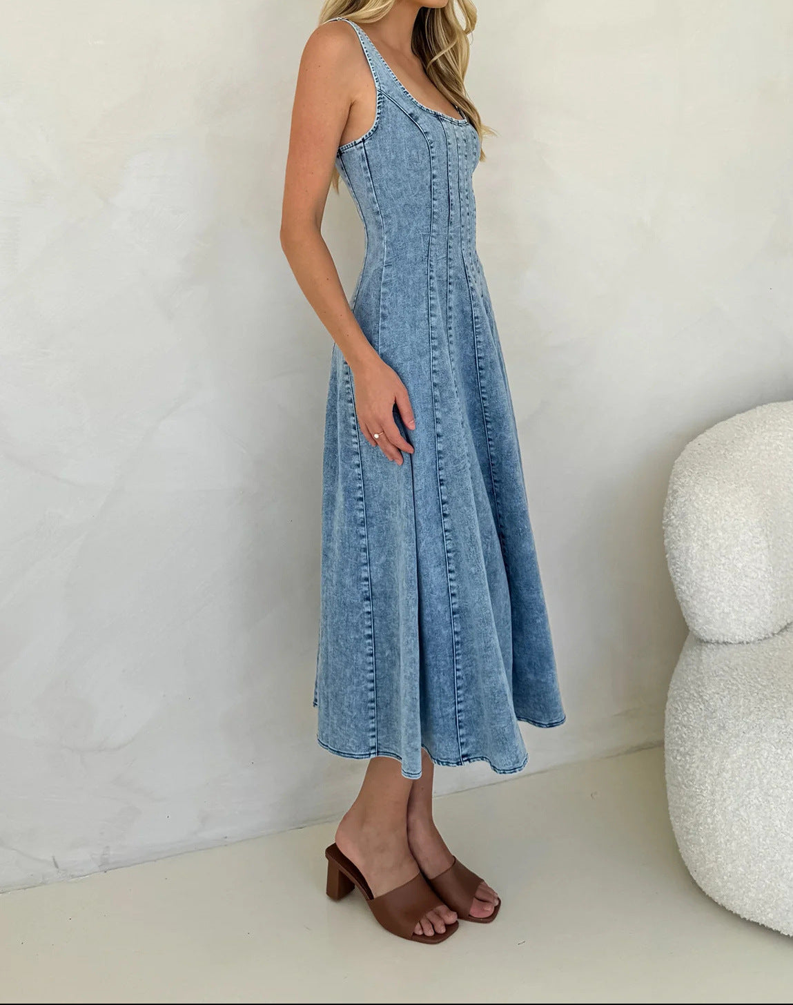 Portia Square Neck Denim Maxi Dress