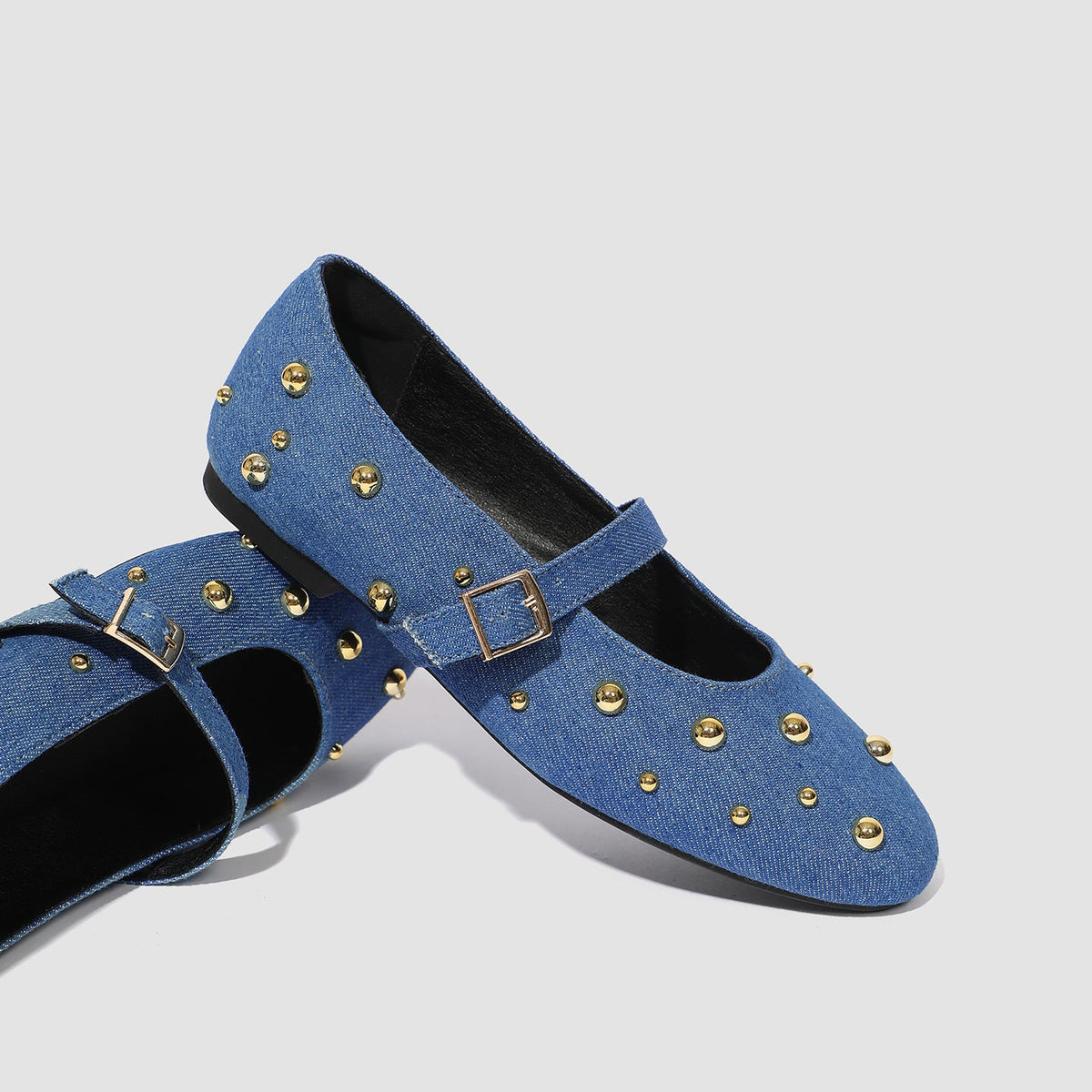 Flavia Studded Denim Mary Jane Flats