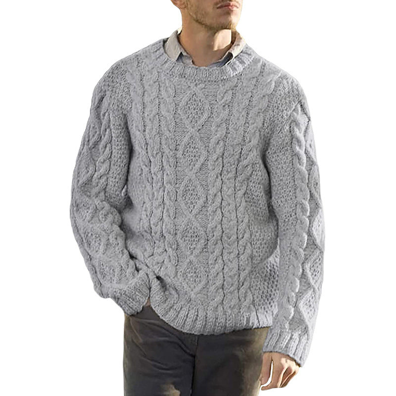 Men's Cable Knit Crew Neck Sweater, Long Sleeves