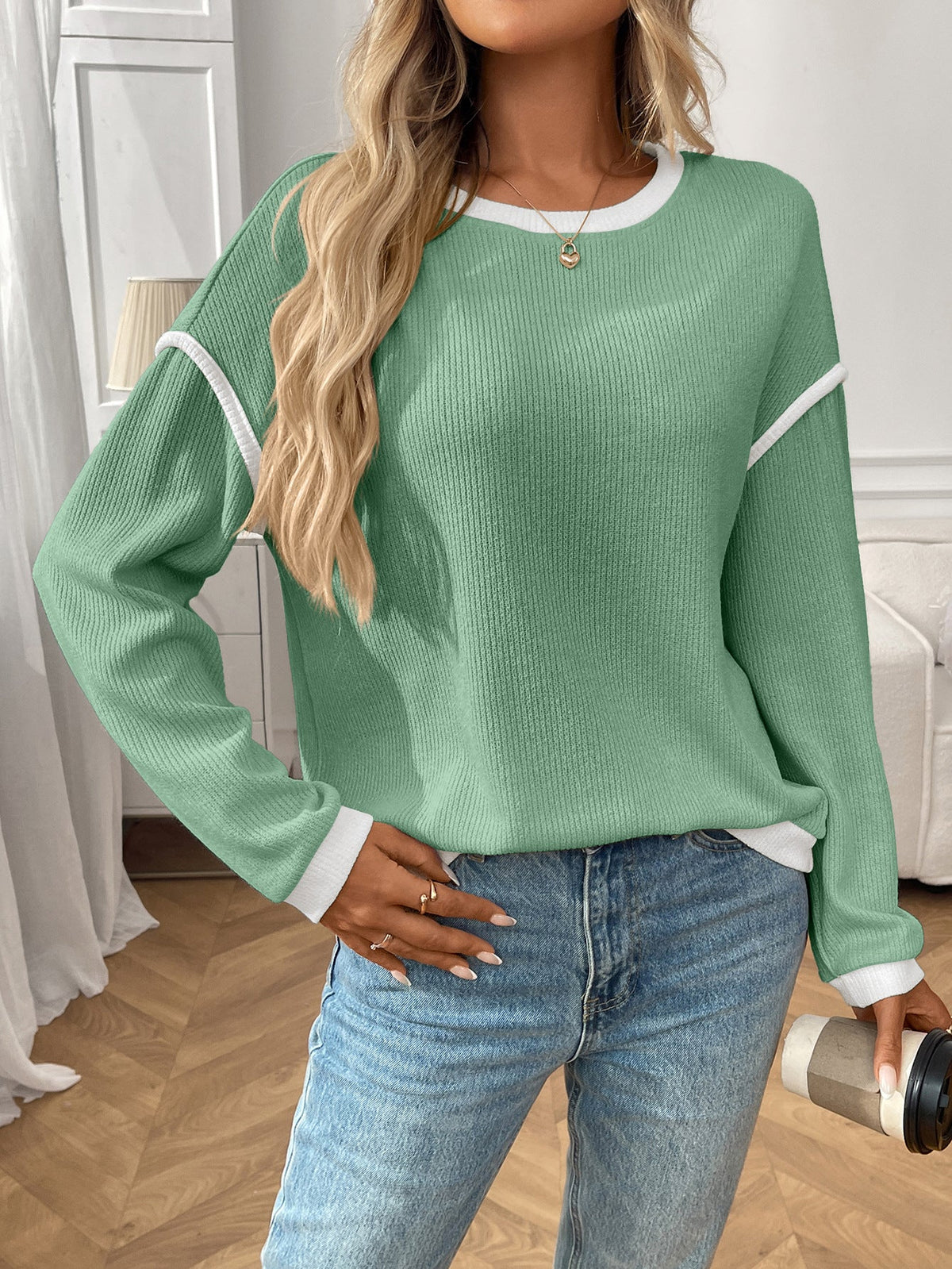 Bruna Contrast-Trim Ribbed Knit Top