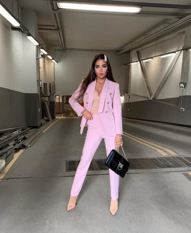 Women's Tailored Blazer Suit Set with Deep Lapel