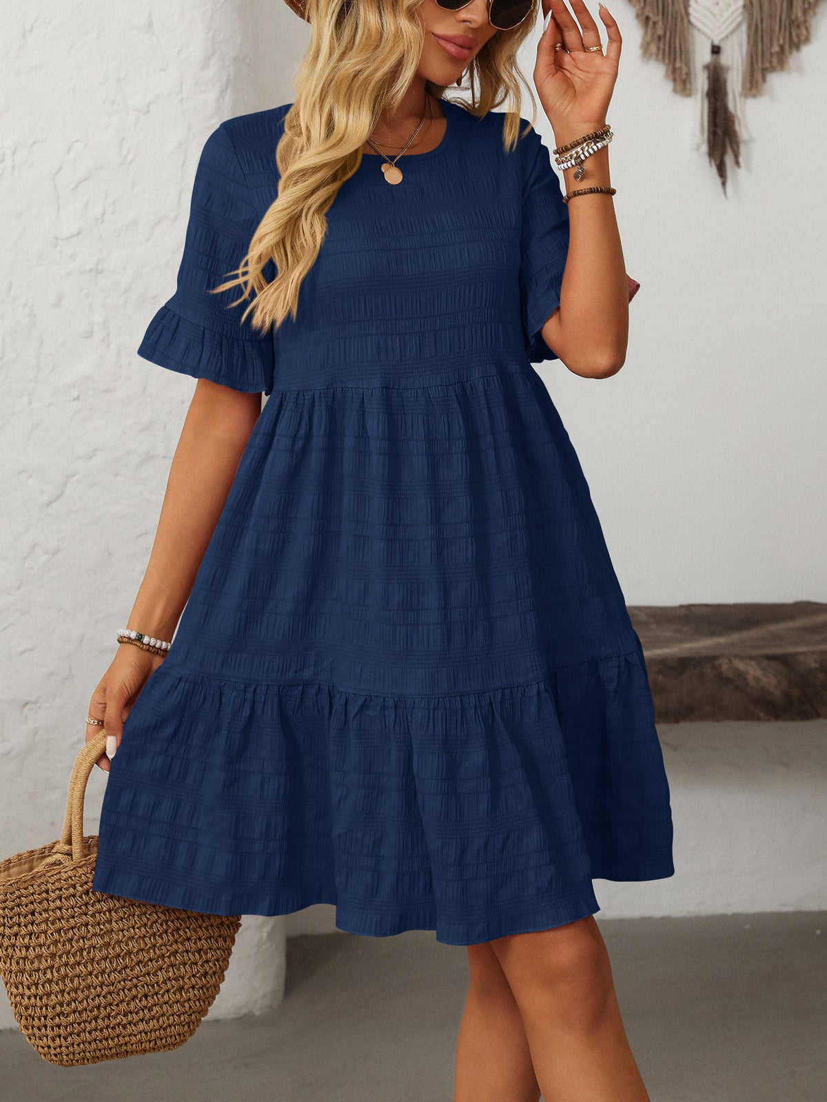 Vianne Textured Tiered Short-Sleeve Dress