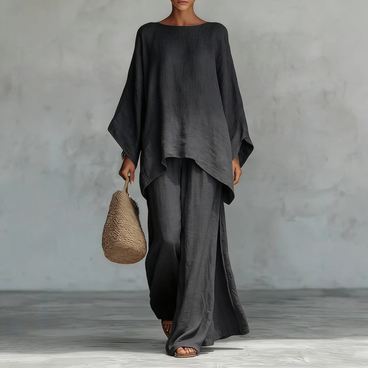 Women's Oversized Tunic Top Wide-Leg Pants Lounge Set