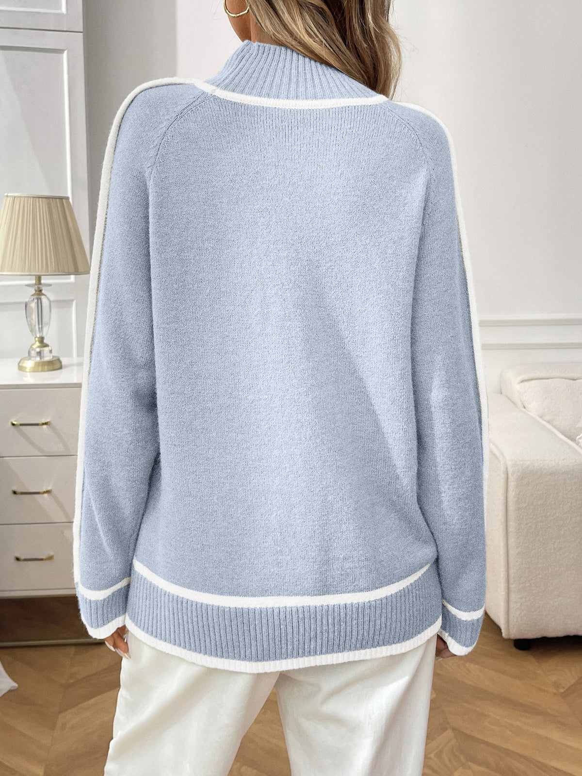 Isaline Contrast-Trim Mock Neck Sweater