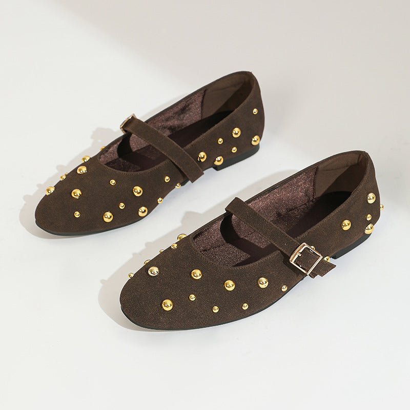 Verina Studded Suede Mary Jane Flats