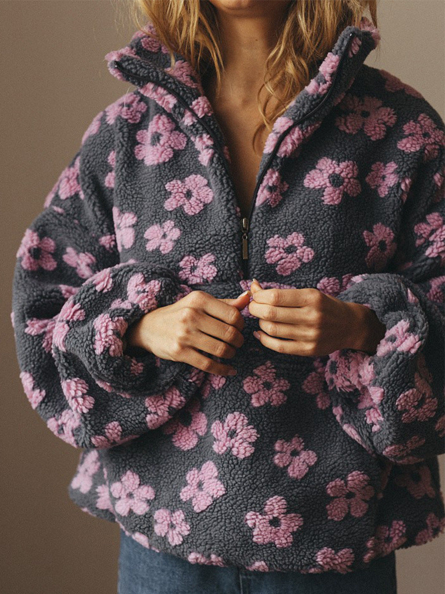 Aurore Floral Sherpa Half-Zip Pullover