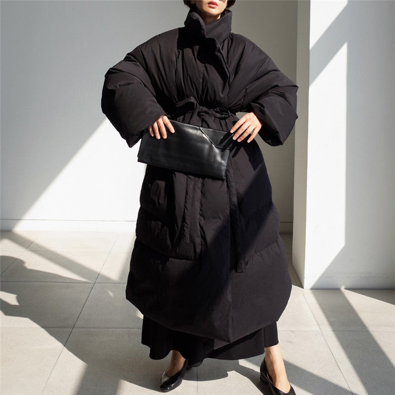 Women's Puffer Jacket with Longline Cut and Oversized Fit | Windproof Shell, Waist Belt, Thermal Lining | For Winter | Size S-XL