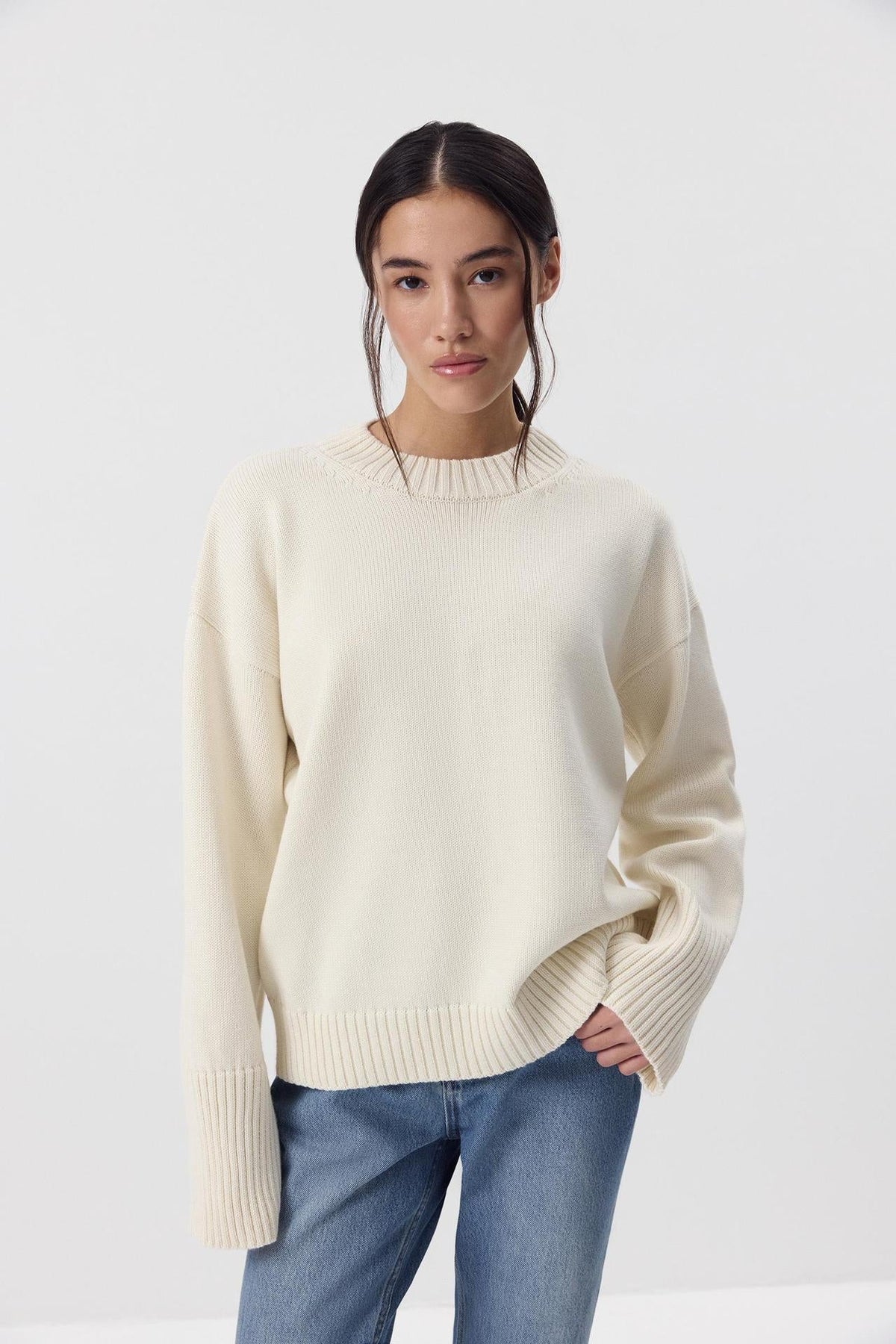 Ottilia Cotton Crew Neck Drop Shoulder Sweater