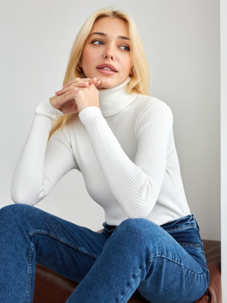 Dagny Cotton Ribbed Knit Turtleneck Sweater