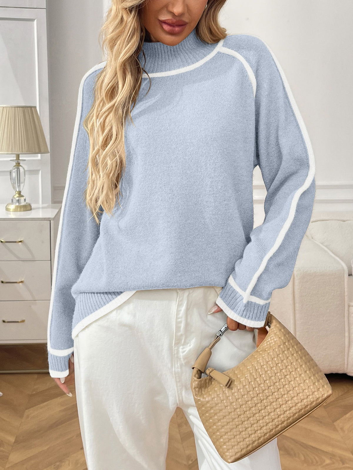 Isaline Contrast-Trim Mock Neck Sweater