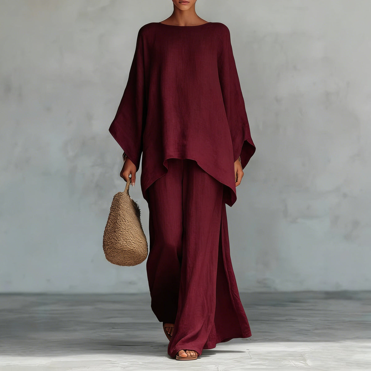 Women's Oversized Tunic Top Wide-Leg Pants Lounge Set