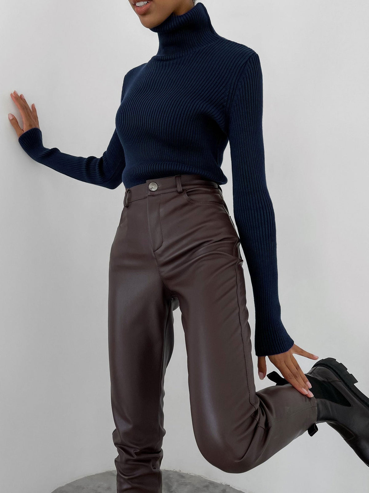 Dagny Cotton Ribbed Knit Turtleneck Sweater