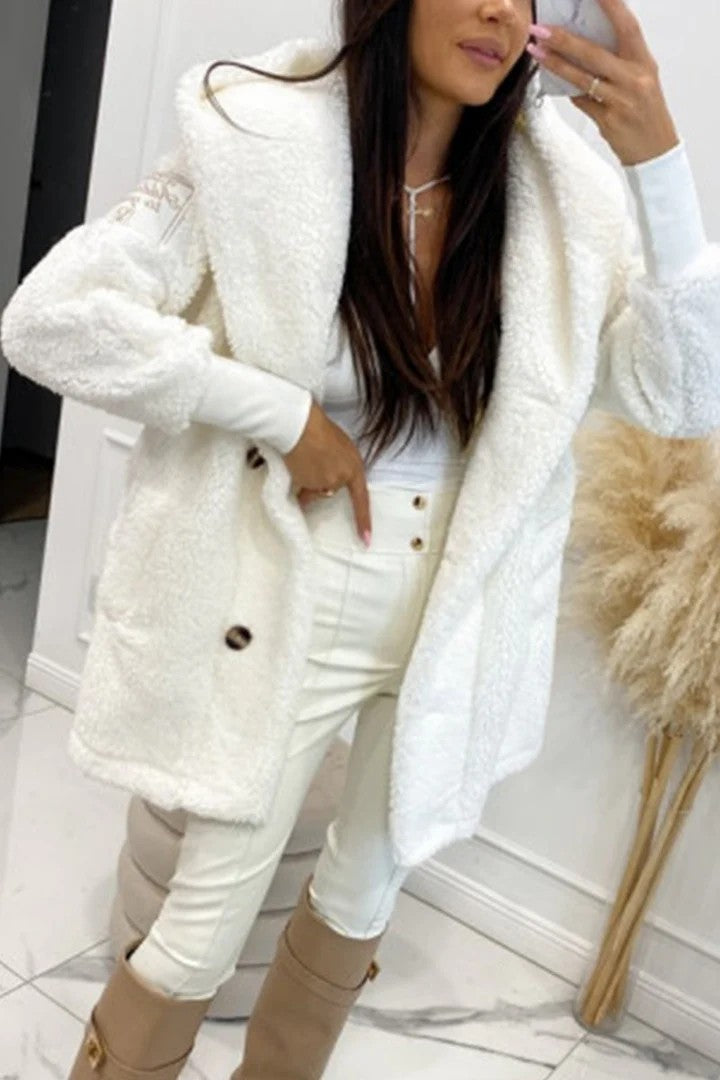 Women's Oversized Teddy Jacket with Button Front