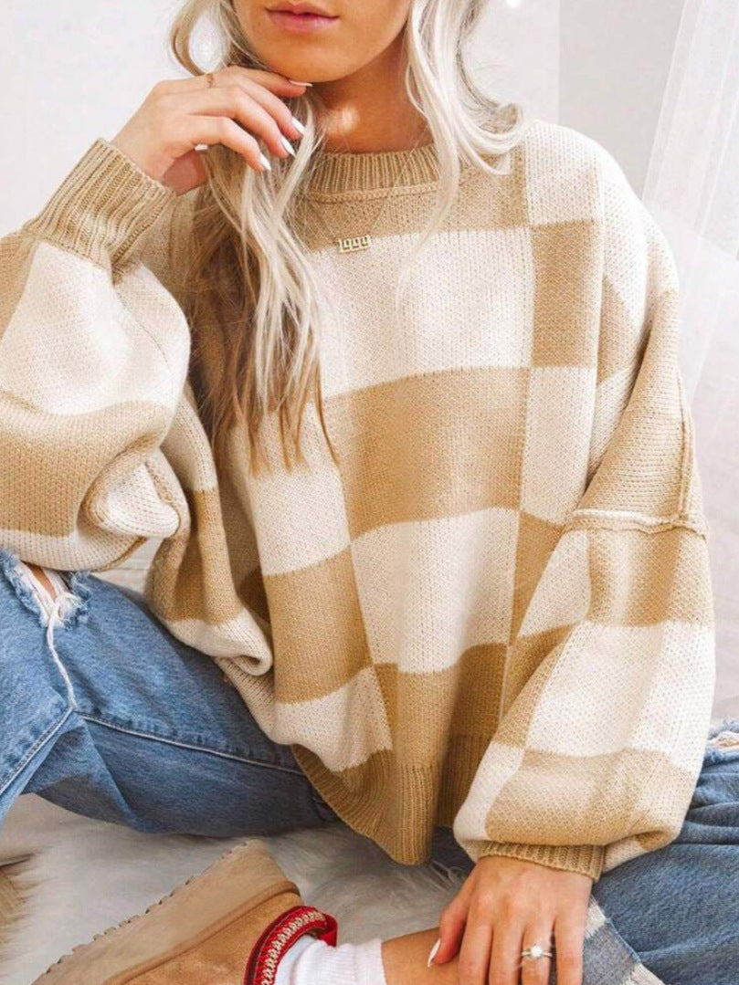 Aemilia Checkerboard Oversized Crew Sweater