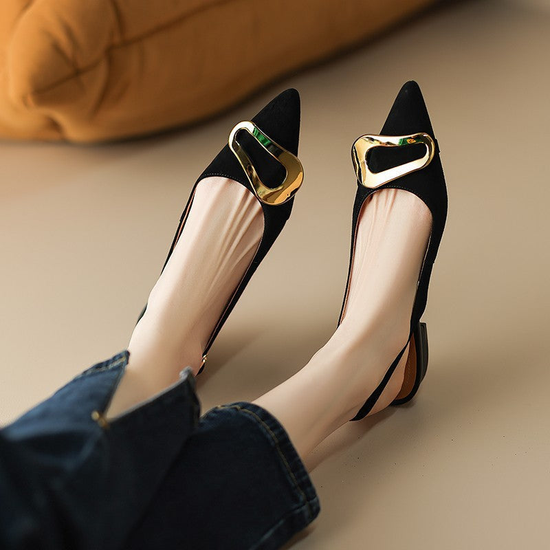 Women's Slingback Ballet Flats with Gold Buckle Detail