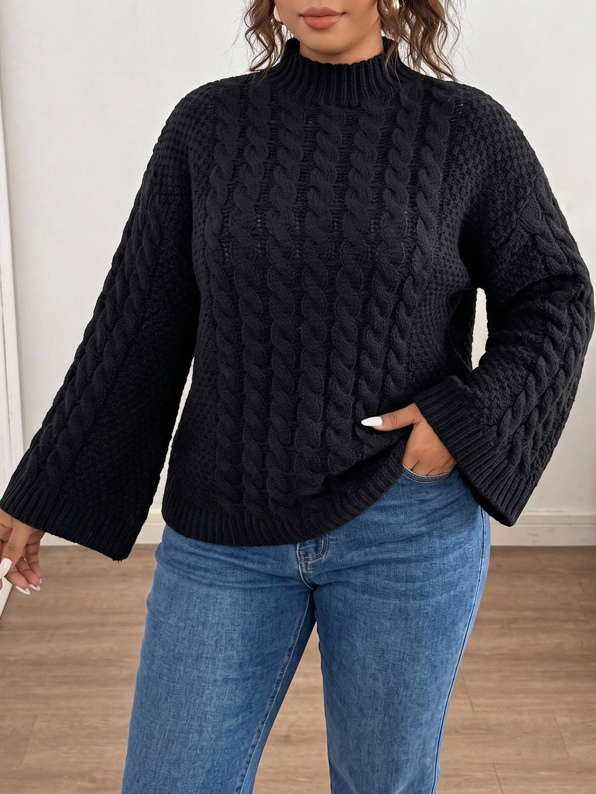 Ronja Chunky Cable Flare Sleeve Sweater