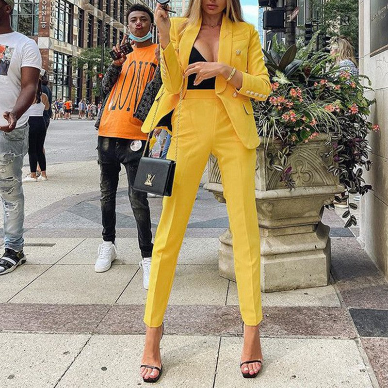 Women's Tailored Blazer Suit Set with Deep Lapel