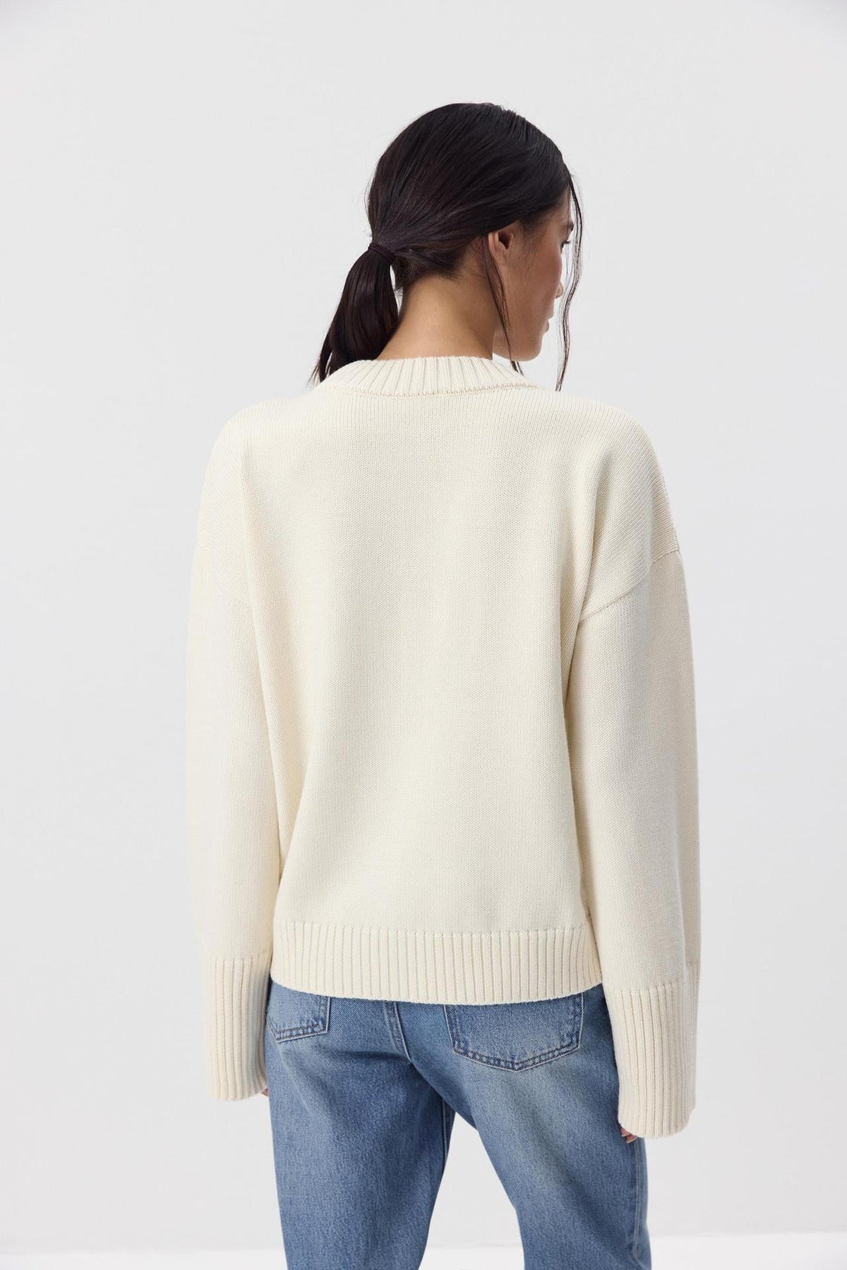 Ottilia Cotton Crew Neck Drop Shoulder Sweater