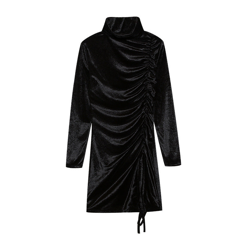 Women's Ruched Turtleneck Mini Dress Long Sleeve