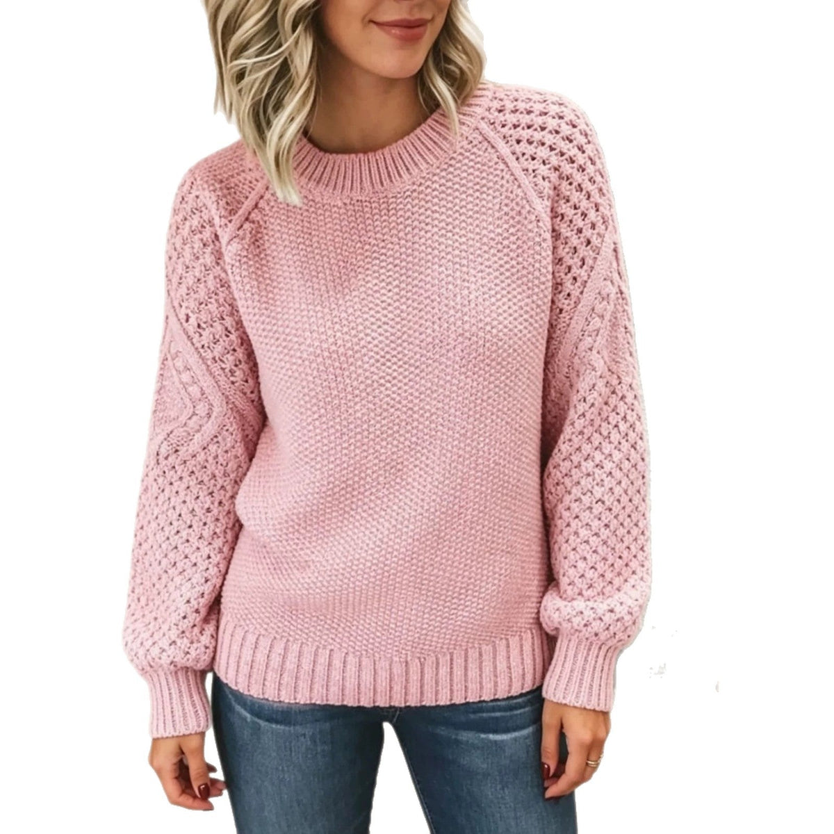 Women's Cable-Knit Sweater with Open-Knit Sleeves