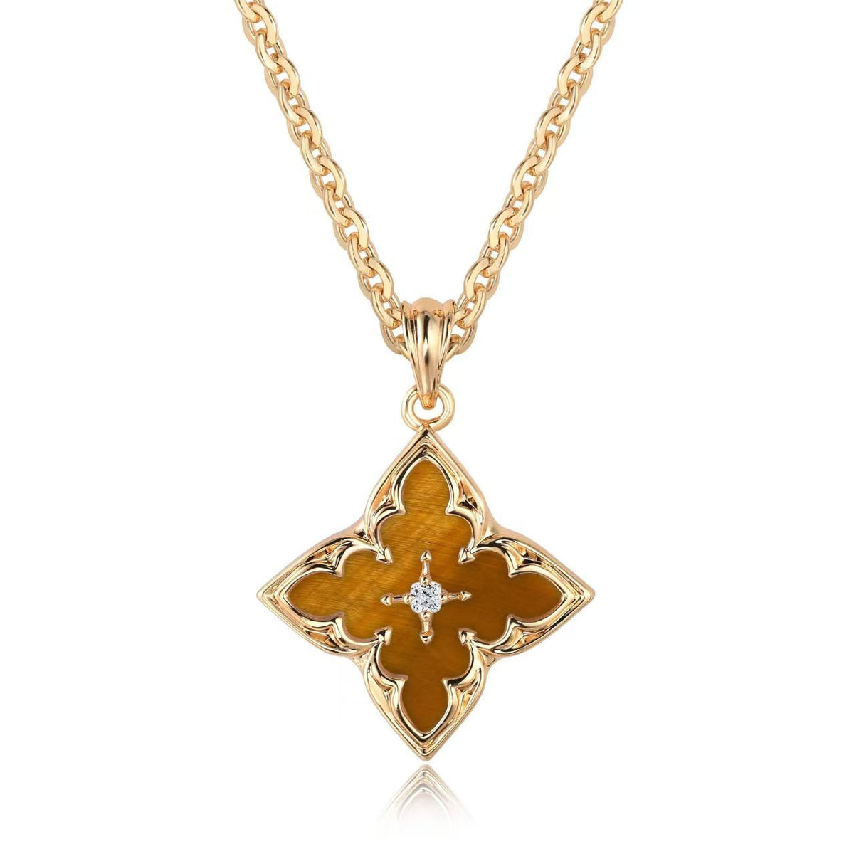 Clover Pendant Necklace | Brown and Gold Charm Necklace