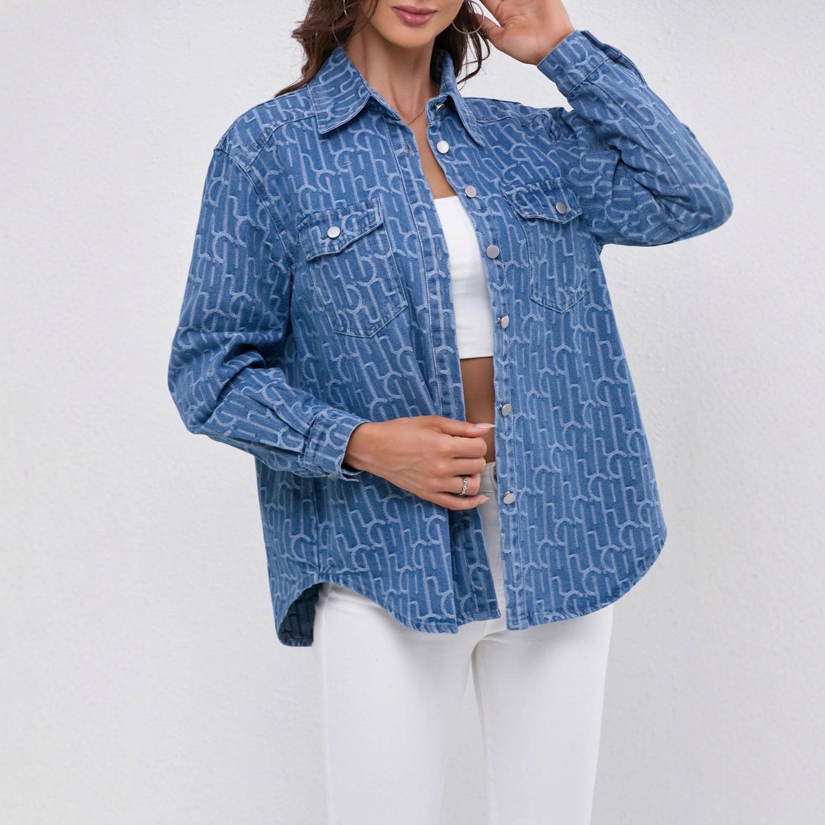 Suzette Printed Jacquard Denim Shirt Jacket