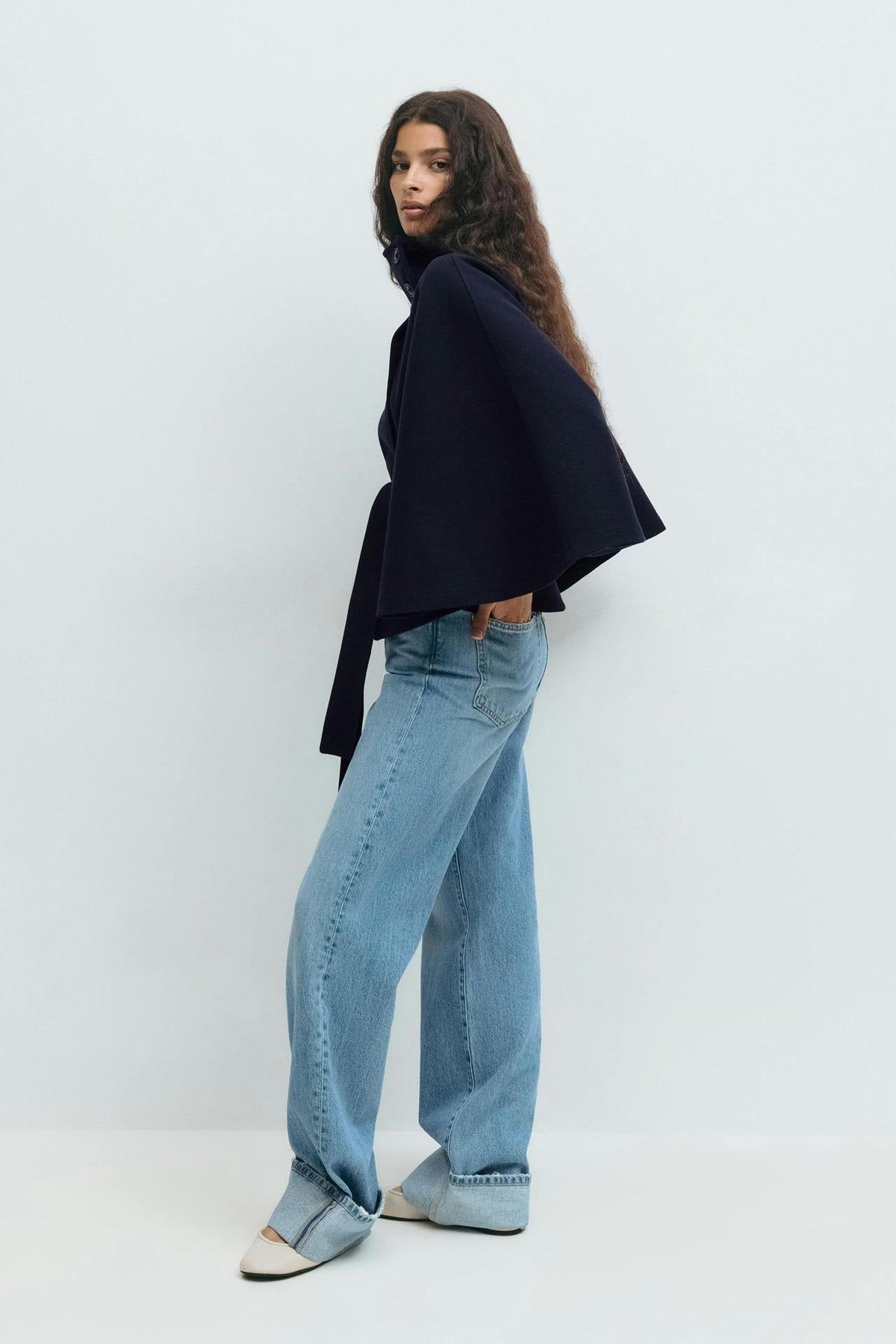 Anneke Button-Front Belted Cape Coat