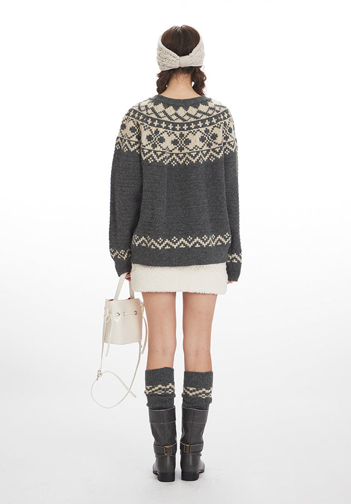 Rivka Fair Isle Yoke Crew Neck Sweater