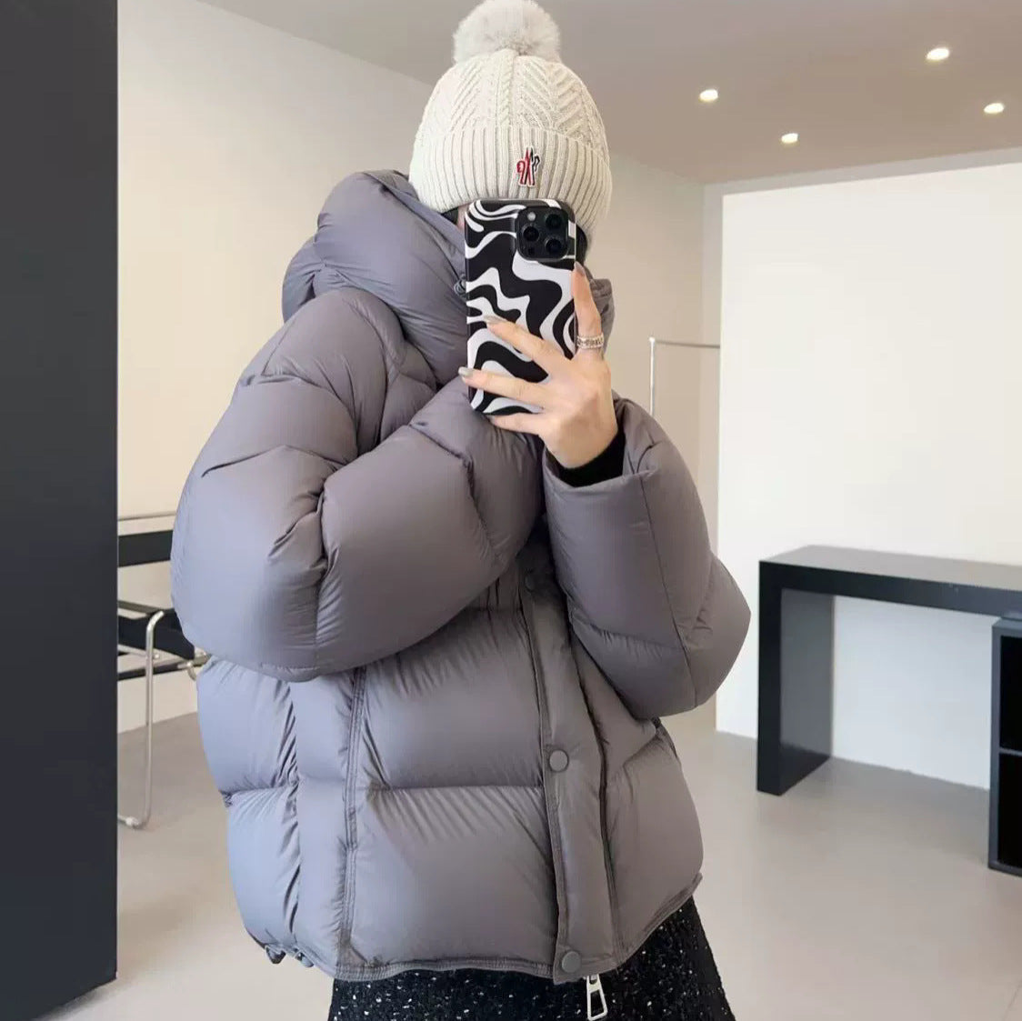 Women's Hooded Puffer Jacket with Drawstring