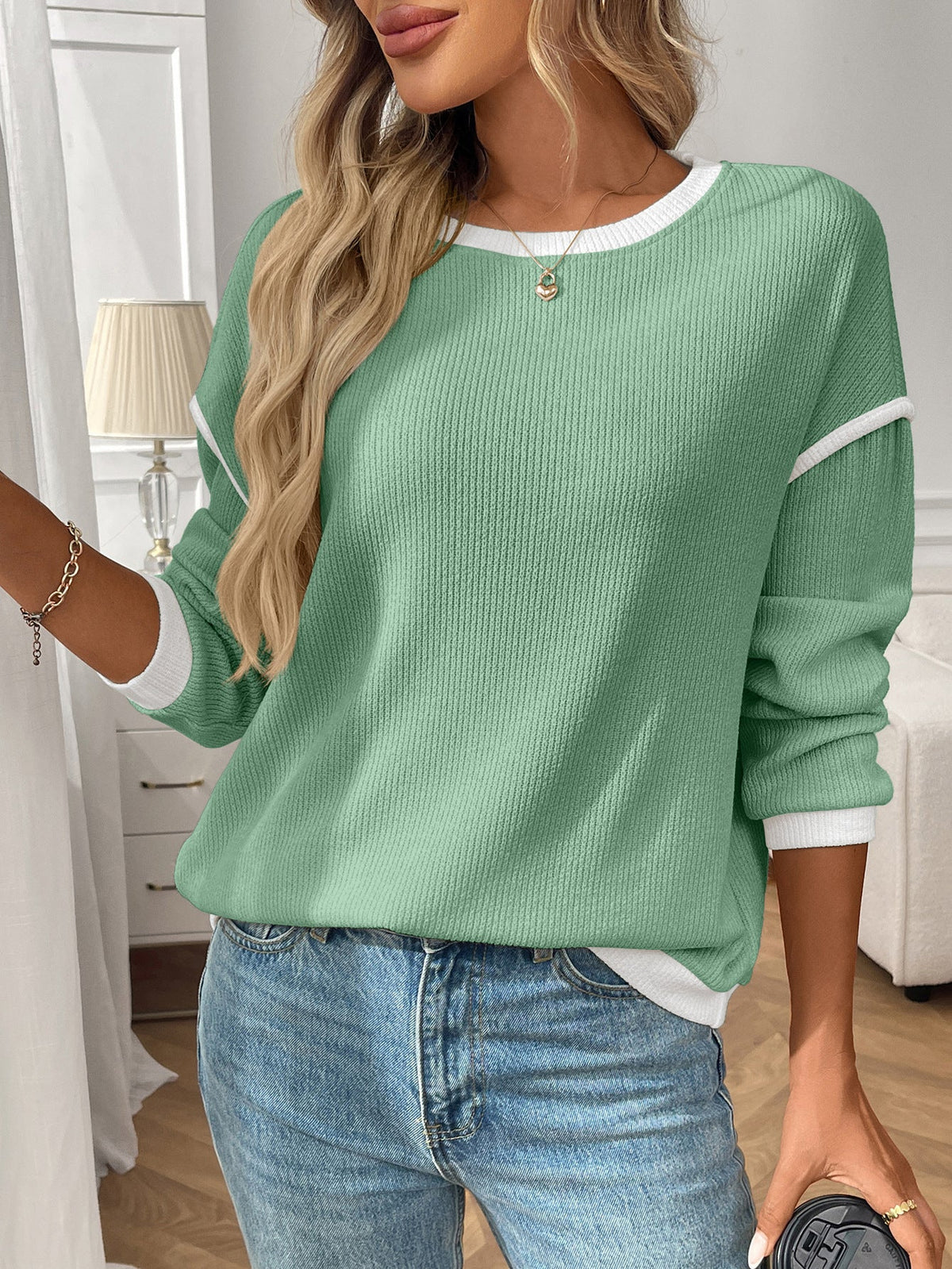 Bruna Contrast-Trim Ribbed Knit Top