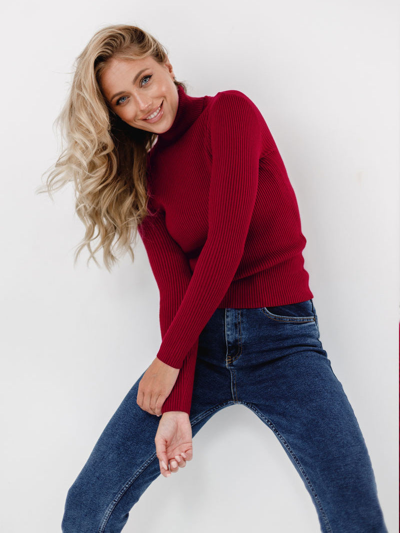 Dagny Cotton Ribbed Knit Turtleneck Sweater
