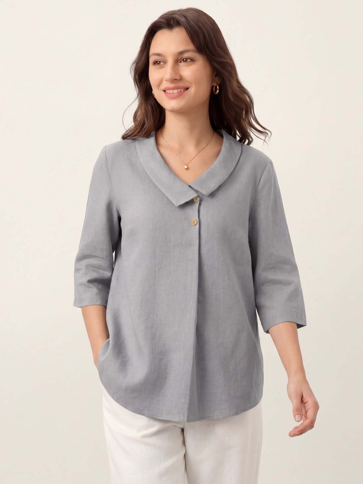 Bettina Draped-Collar Linen Tunic Blouse
